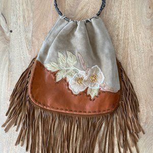 VALENTINO Garavani suede leather bag flowers fringe boho